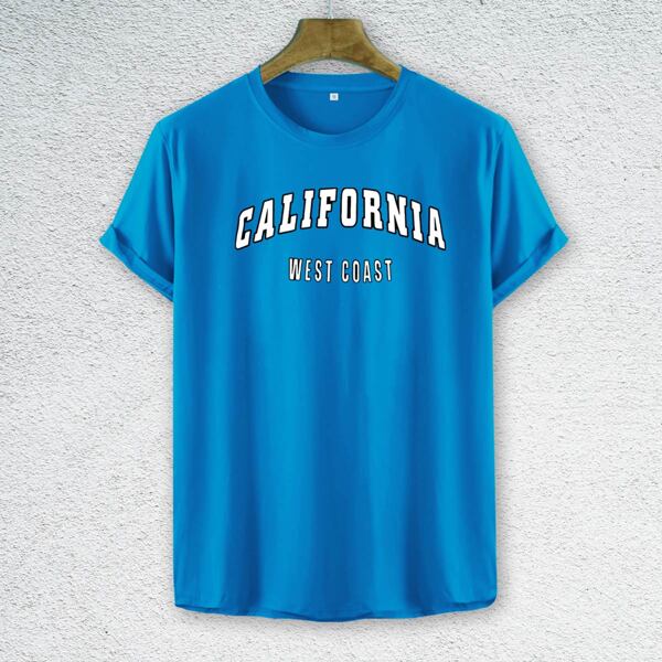 

Men Letter Graphic Short Sleeve Tee, Blue