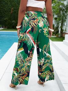 SHEIN Plus Tropical Print Wide Trousers - Multicolor - View 2
