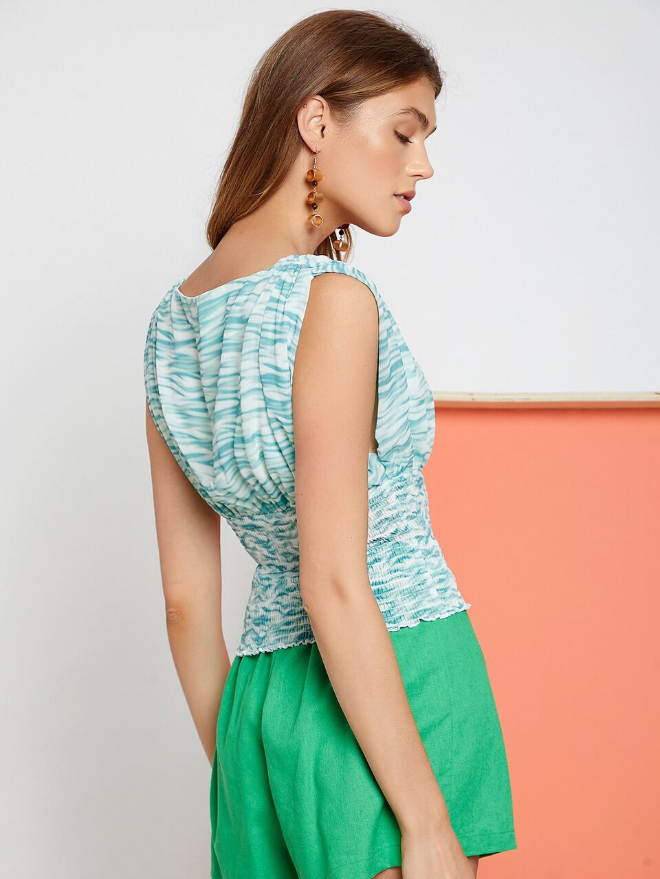 Allover Print Shirred Top