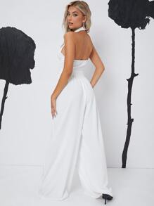 SHEIN BAE Crisscross Backless Solid Jumpsuit - White - View 2