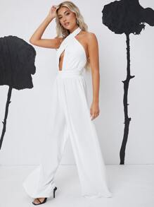 SHEIN BAE Crisscross Backless Solid Jumpsuit - White - View 3