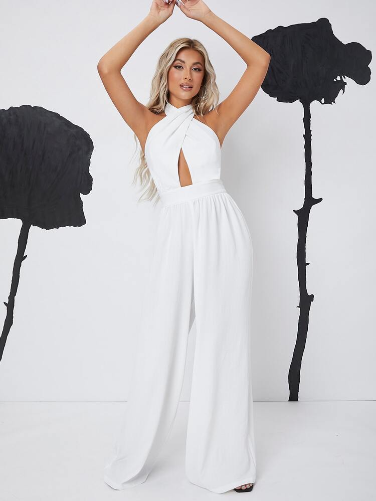SHEIN BAE Mono de espalda abierta con tira cruzada unicolor - Blanco - Añade 6