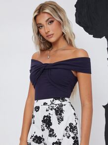 SHEIN Camisetas Pliegos Liso Elegante - Azul Marino - Ver 1