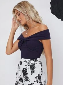 SHEIN Camisetas Pliegos Liso Elegante - Azul Marino - Ver 6