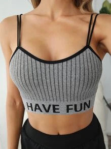 Yoga Basic Light Support Seamless Letter Sports Bra - Grey - View 1