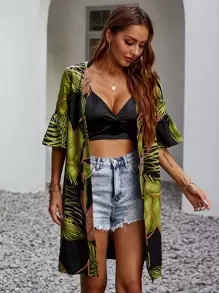 Kimono Con Estampado Tropical - Multicolor - Ver 3