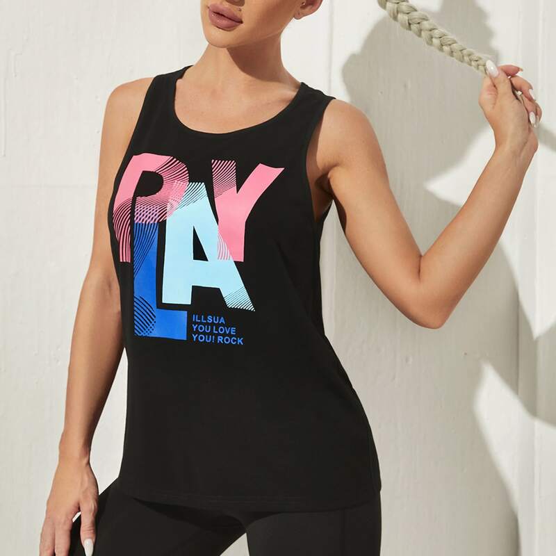 

Breathable Softness Letter Graphic Sports Tank, Black
