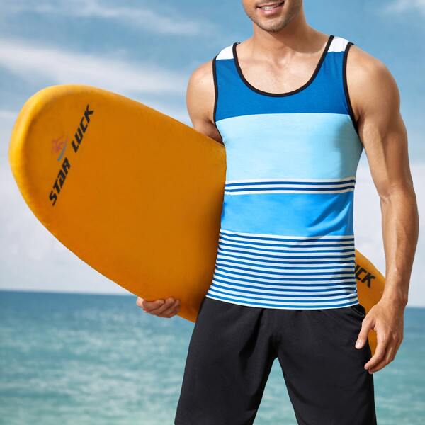 

Men Striped Colorblock Tank Top, Multicolor