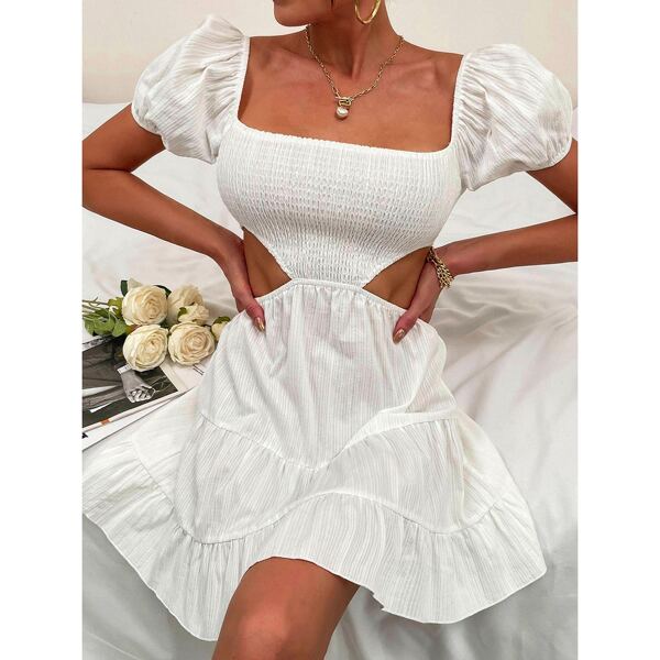 

Cut Out Back Shirred Milkmaid Dress, White