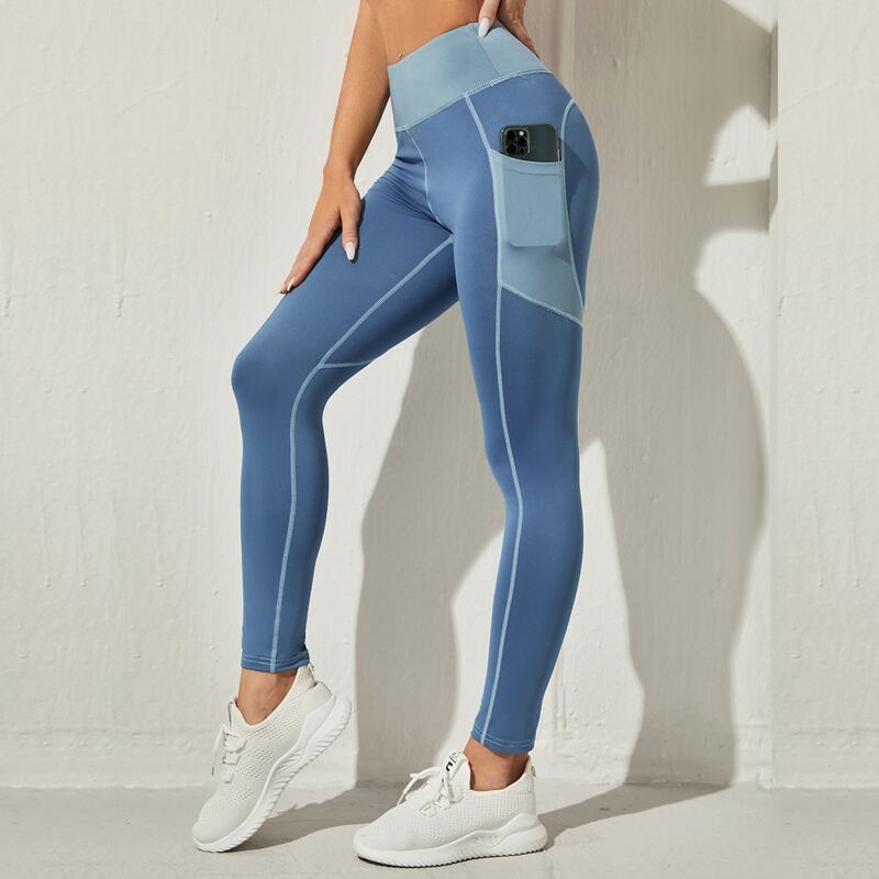 

High Stretch Breathable Color Block Sports Leggings, Dusty blue