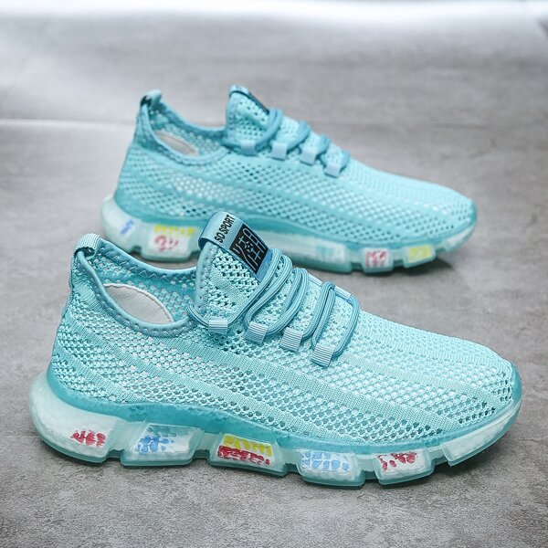 

Men Knit Panel Lace Up Front Sneakers, Blue