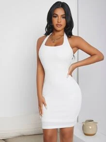 SHEIN SXY Open Back Bodycon Dress - White - View 1