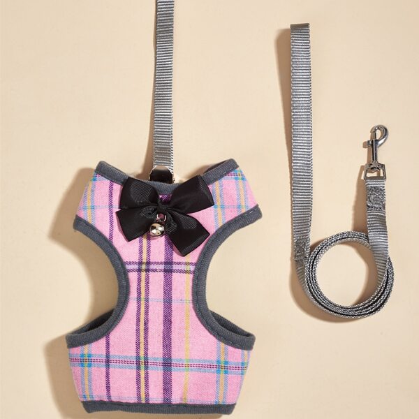 

1pc Plaid Pattern Pet Harness & 1pc Leash, Pink