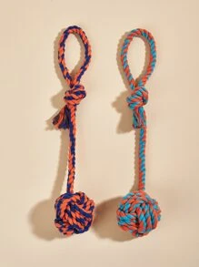 1pc Random Color Pet Chew Rope With Handle Ball, Suitable For Small Pets Under 5kg, Ball Diameter 6cm - Multicolor - View 1