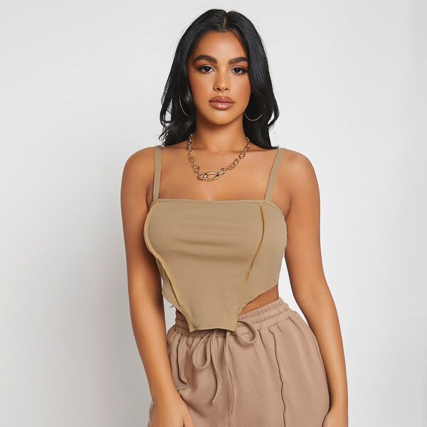 

Asymmetrical Hem Solid Cami Top, Khaki