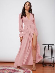 SHEIN 荷葉邊袖打褶圍裹下擺連衣裙 - 淺粉色 - 查看 5