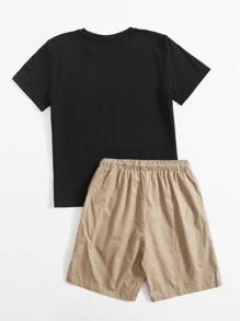 SHEIN 男孩馬圖案上衣和短褲套裝