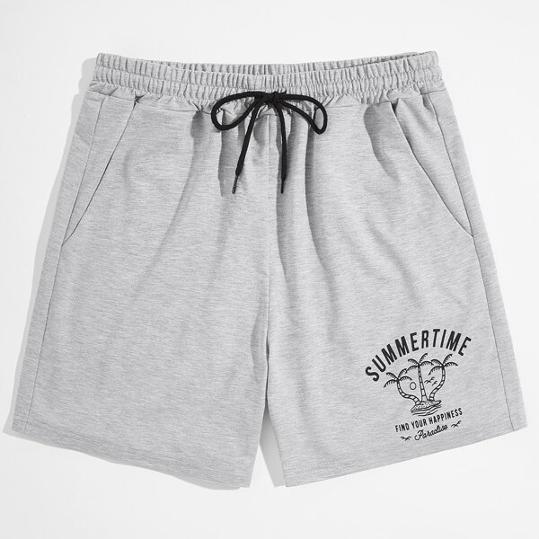 

X Goldenbaystudio Unisex 1pc Letter Tropical Graphic Shorts, Light grey