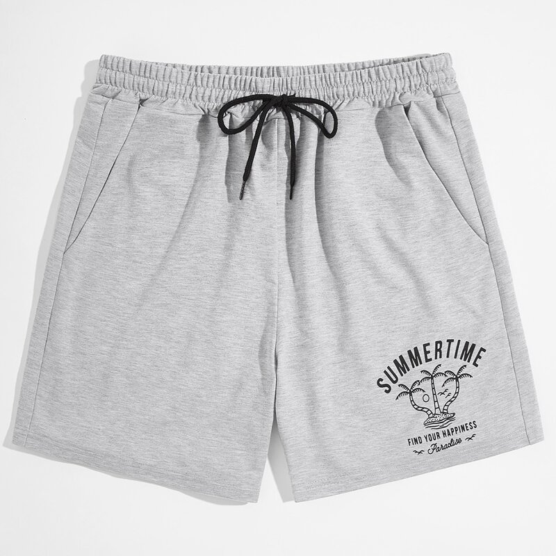 

Unisex 1pc Letter Tropical Graphic Shorts, Light grey