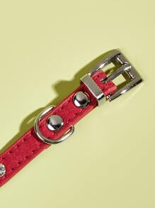 1件装水晶水钻可调节宠物项圈，带牵引绳扣，天鹅绒镶钻狗项圈，小型犬/猫项圈配件 - 紅色 - 查看 3