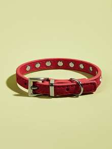 1件装水晶水钻可调节宠物项圈，带牵引绳扣，天鹅绒镶钻狗项圈，小型犬/猫项圈配件 - 紅色 - 查看 4