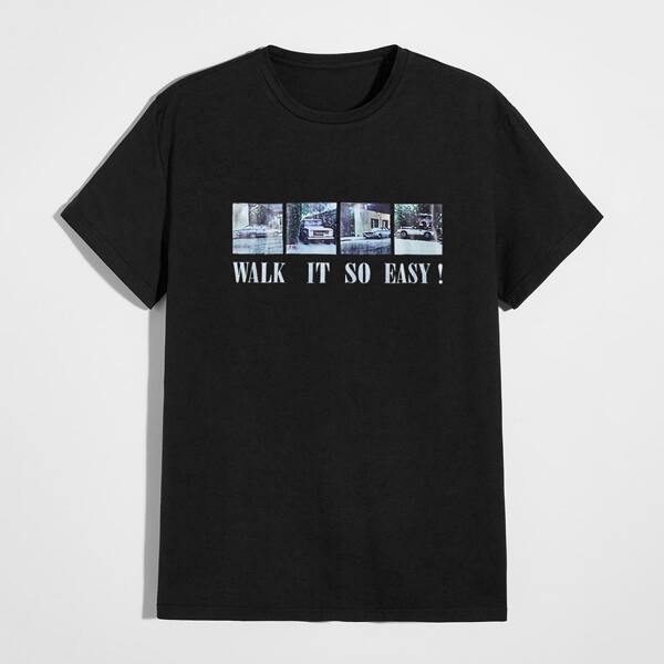 

Men Car And Slogan Graphic Tee, Black