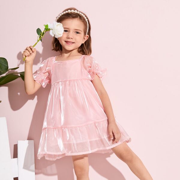 

Toddler Girls Ruffle Hem Smock Dress, Baby pink