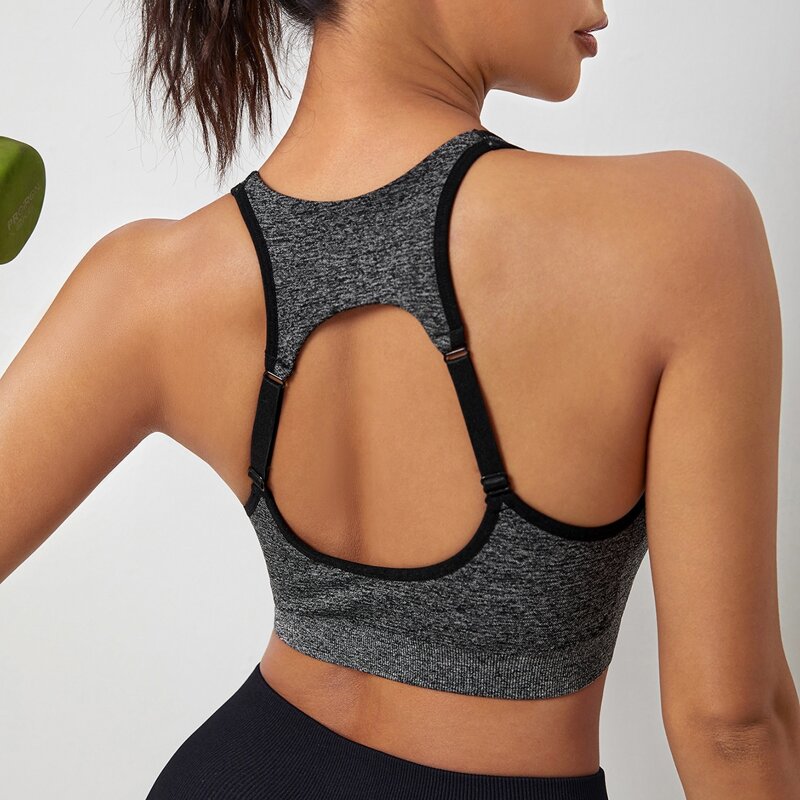 

High Support Seamless Zipper Sports Bra, Dark grey