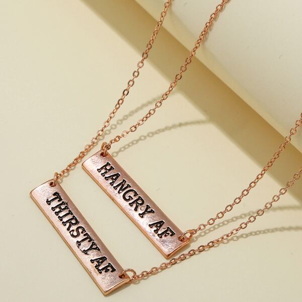 

2pcs Rectangle Pendant Necklace, Rose gold