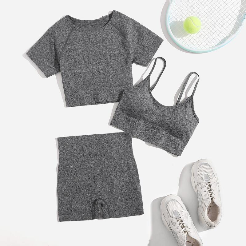 

3pcs High Stretch Seamless Sports Set, Dark grey