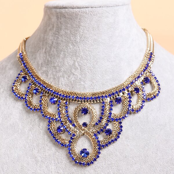 

Rhinestone Decor Necklace, Royal blue
