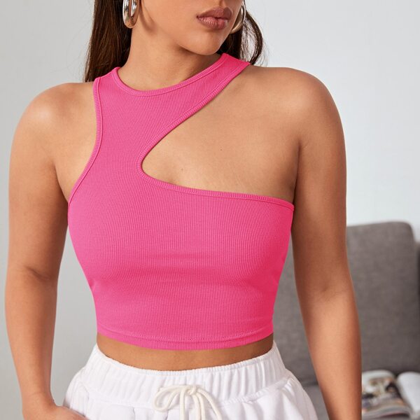 

Asymmetrical Shoulder Crop Top, Pink