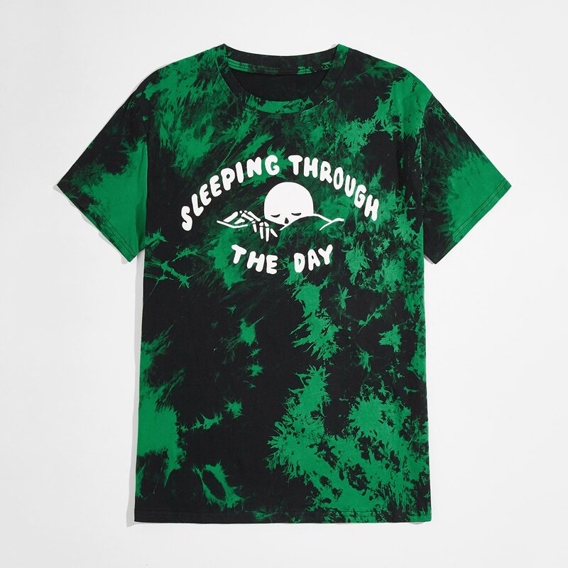 

Unisex 1pc Tie Dye Skull Graphic Tee, Green