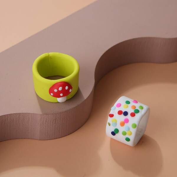 

2pcs Mushroom Decor Ring, Multicolor