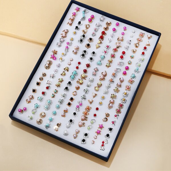 

100pcs Random Stud Earrings, Multicolor