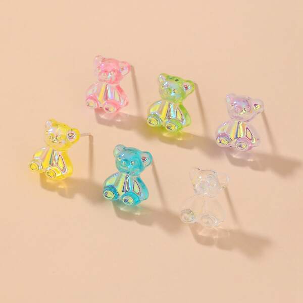 

3pairs Girls Bear Stud Earrings, Multicolor