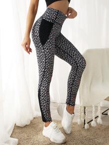 High Waist Sports Leggings With Phone Pocket - Multicolor - View 3