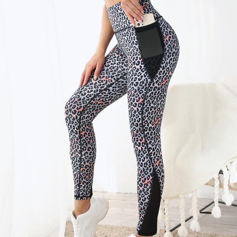 

High Waist Sports Leggings With Phone Pocket, Multicolor