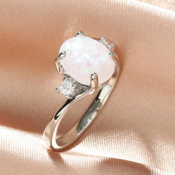 

Geometric Stone Decor Ring, Silver