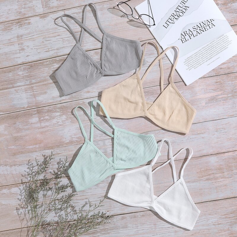 

4pack Solid Rib Bralette Set, Multicolor