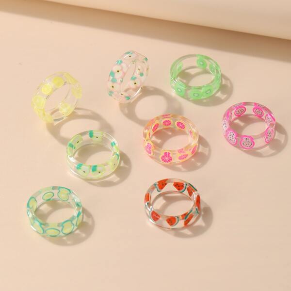 

8pcs Fruit Pattern Ring, Multicolor