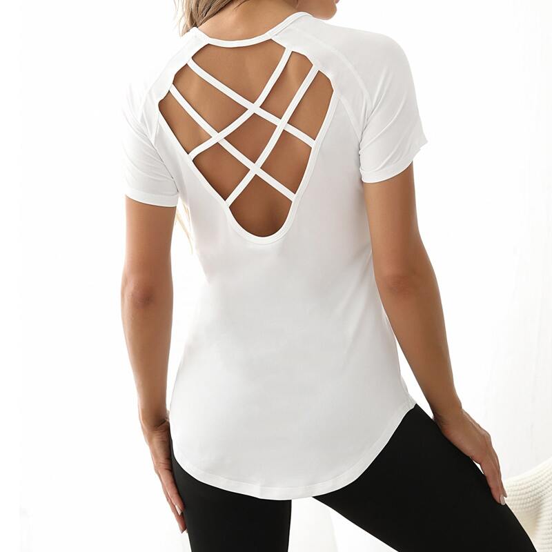 

Criss-cross Open Back Sports Tee, White