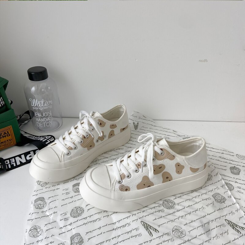 

Graphic Lace-up Canvas Sneakers, Brown