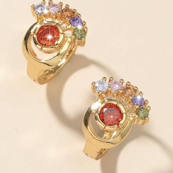 

Zircon Decor Hoop Earrings, Gold