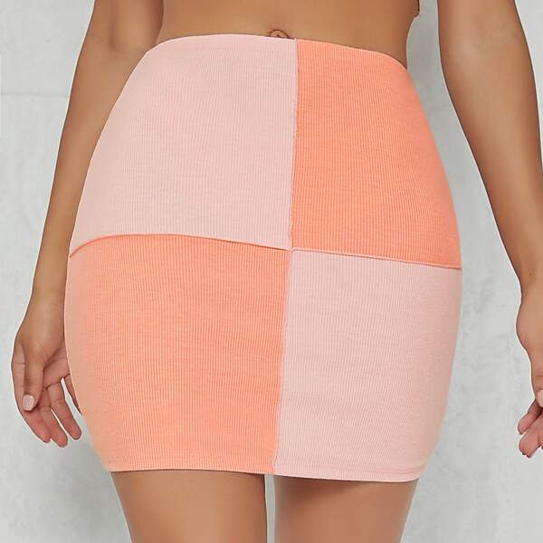 

Ribbed Colorblock Bodycon Mini Skirt, Multicolor