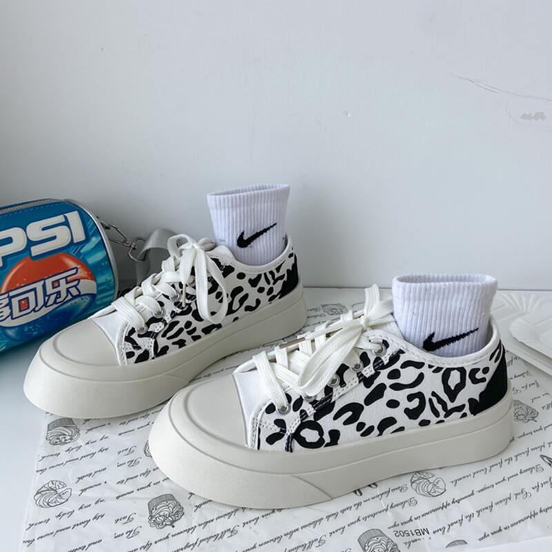 

Leopard Lace-up Canvas Sneakers, Black