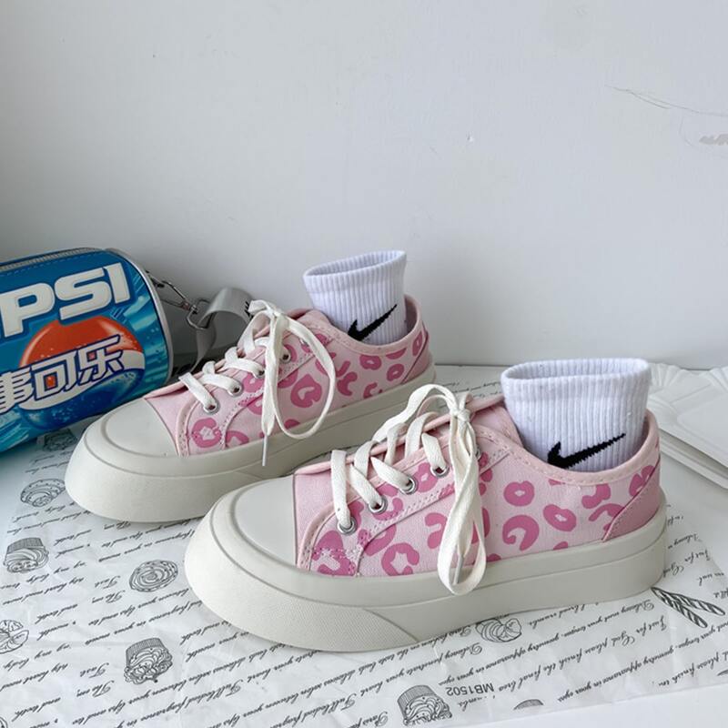 

Leopard Lace-up Canvas Sneakers, Pink