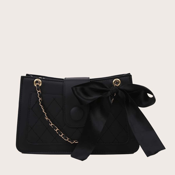 

Twilly Scarf Decor Quilted Shoulder Bag, Black