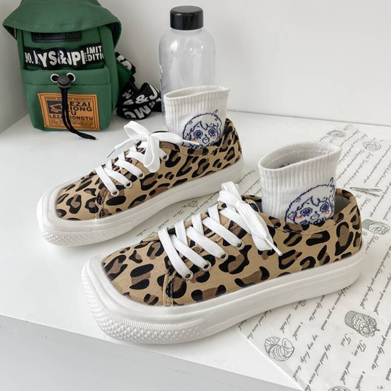 

Leopard Lace-up Canvas Sneakers, Multicolor