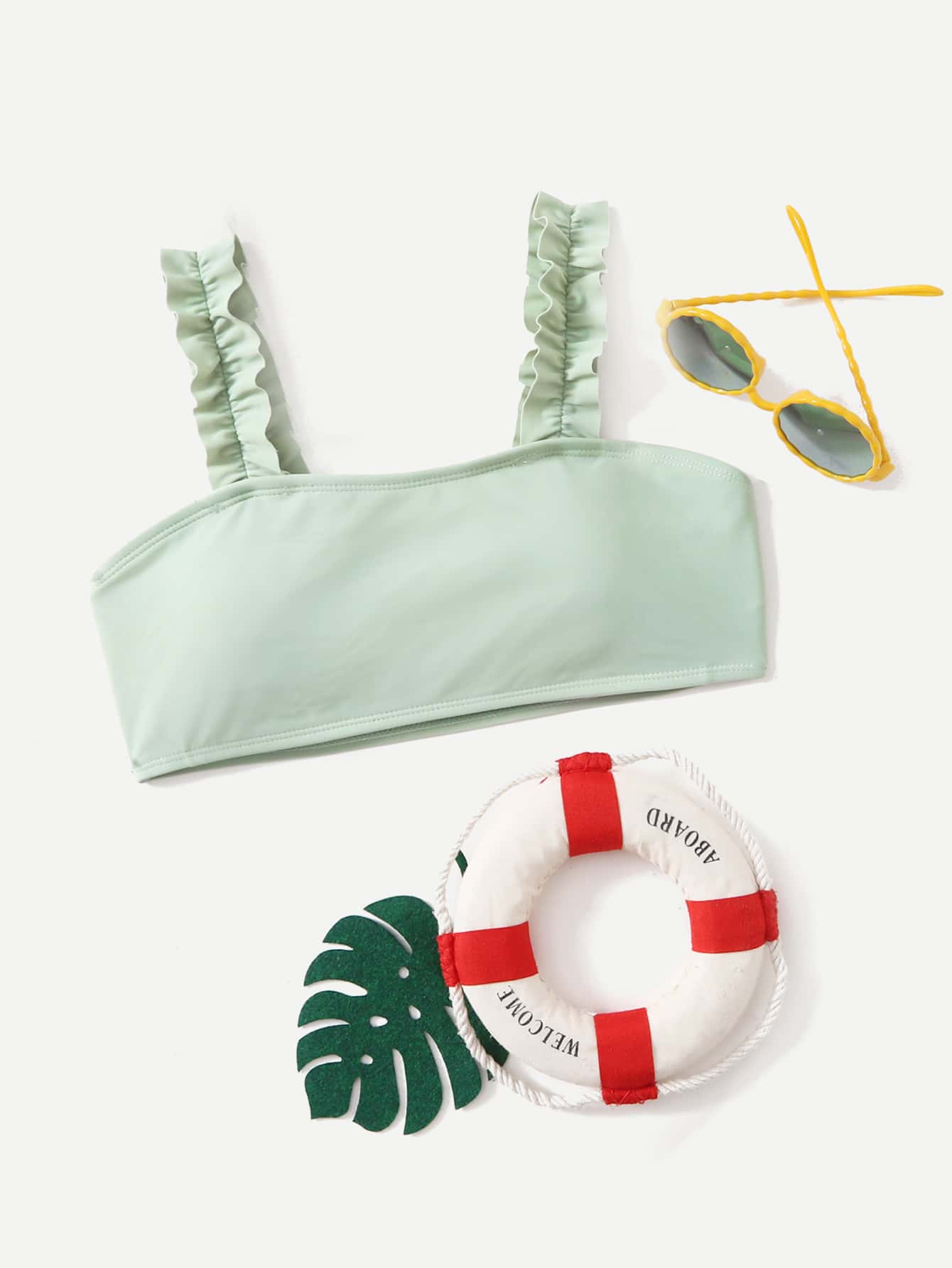 Girls Frill Trim Bikini Top - Mint Green - View 1